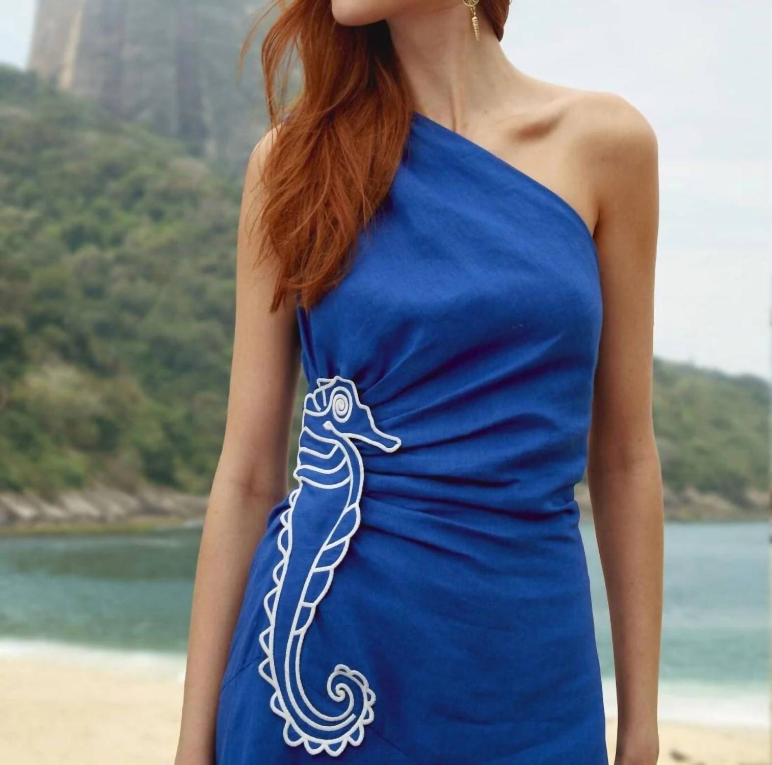 Farm Rio - Seahorse Embroidery One-shoulder Midi Dress