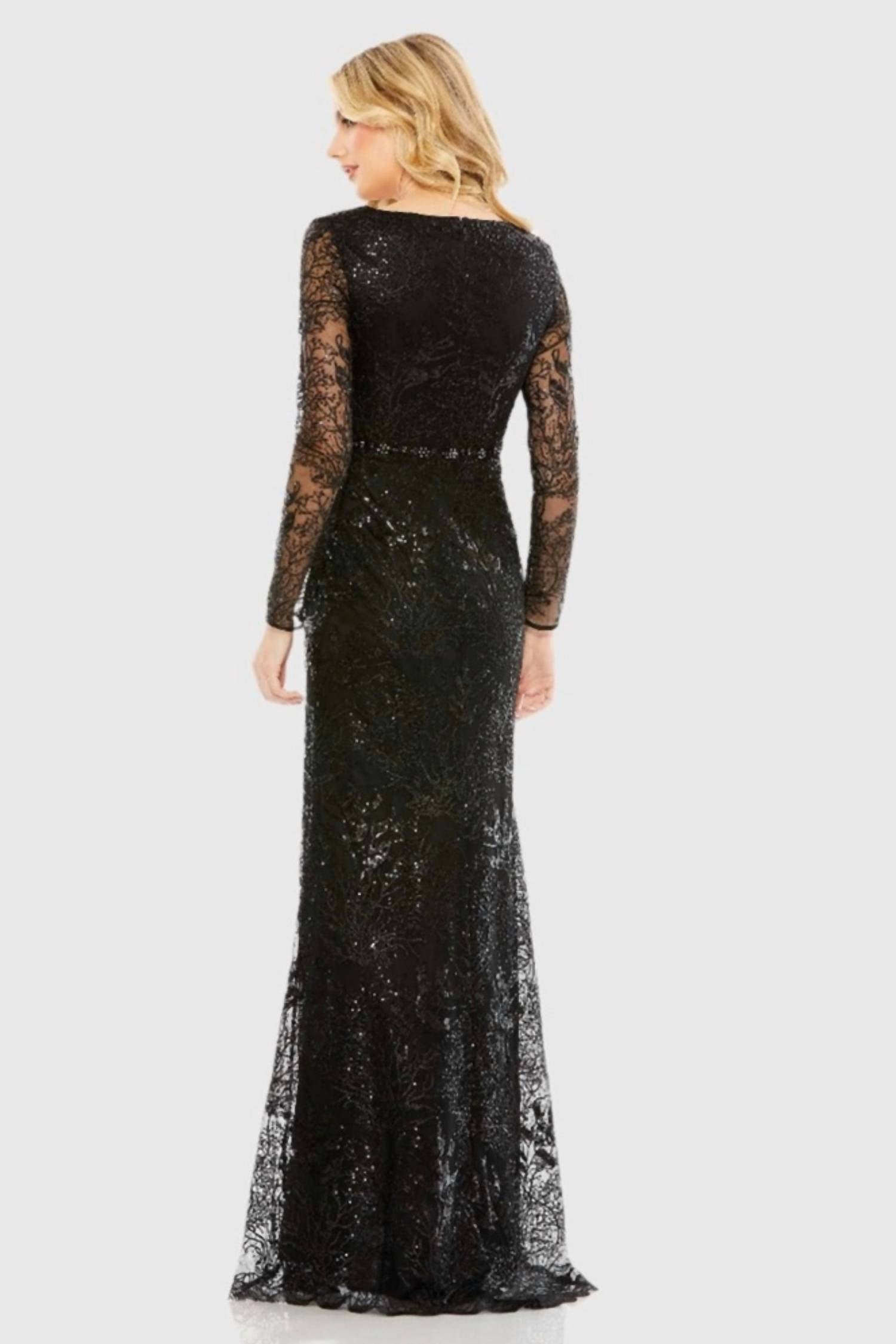 Mac Duggal - Embellished Faux Wrap Long Sleeve Gown
