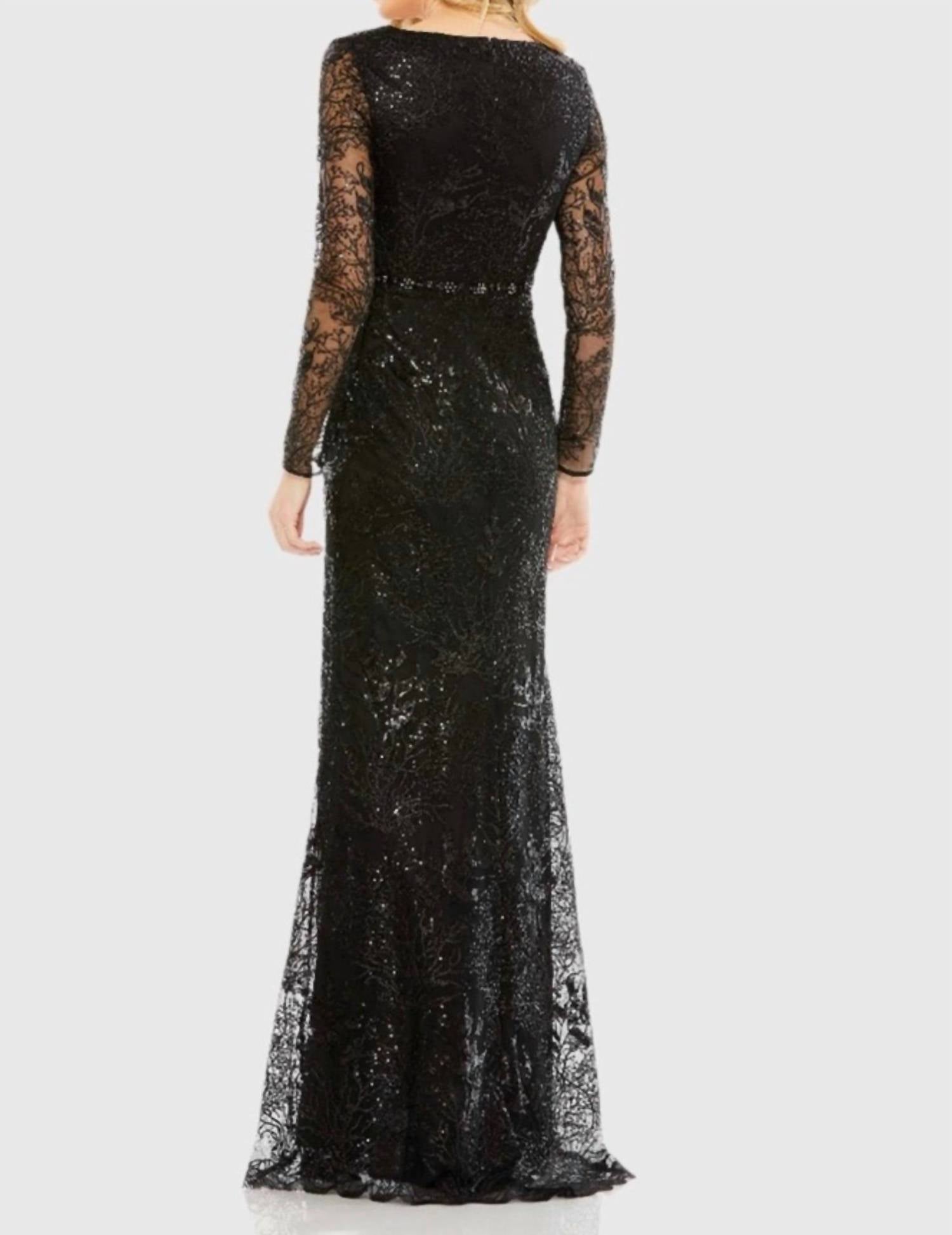 Mac Duggal - Embellished Faux Wrap Long Sleeve Gown