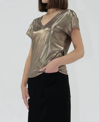 Another Love Lumi Knit Top in metallic gold - women's t-shirt - detail view