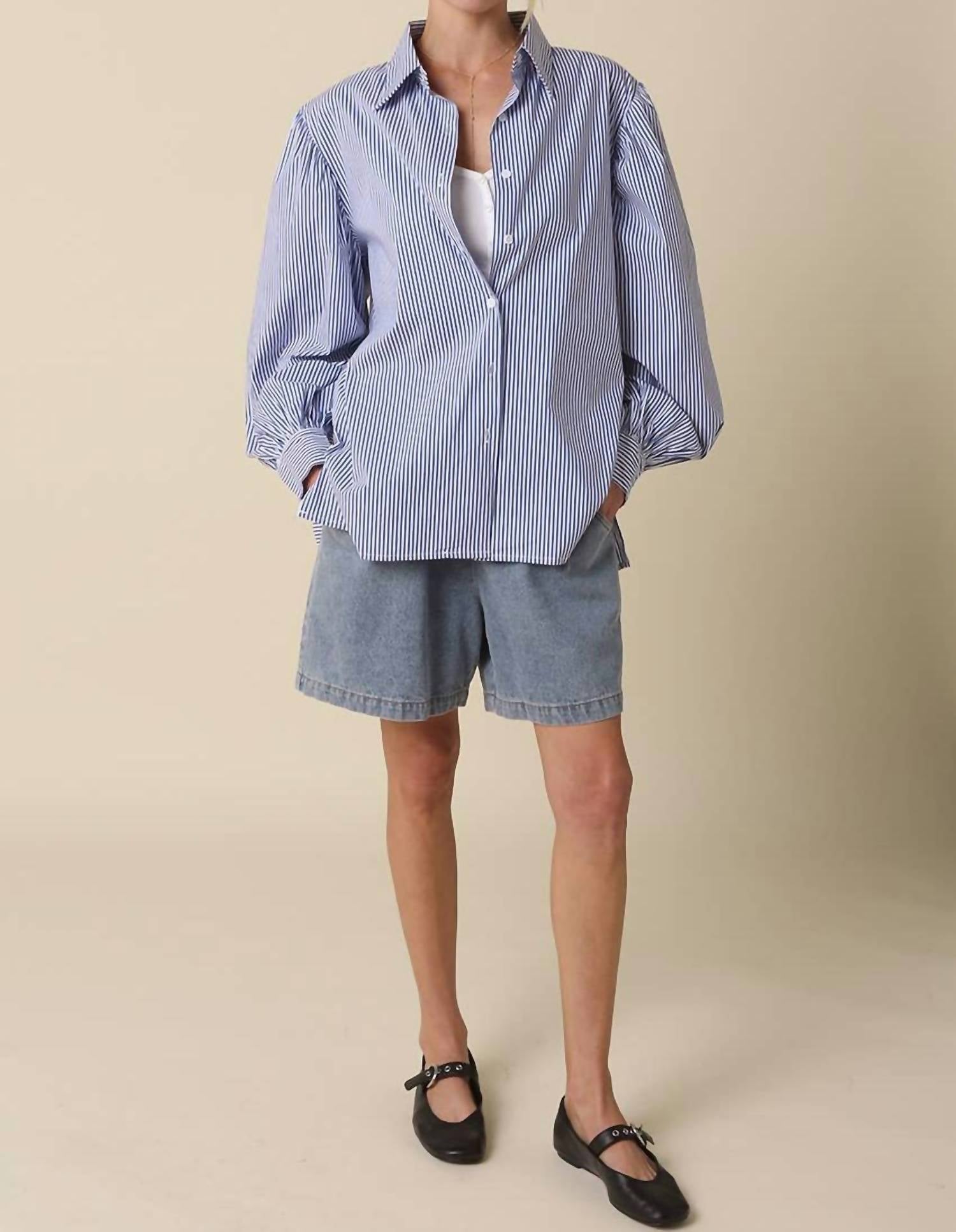 Olivaceous - Eve Striped Puff Sleeve Shirt