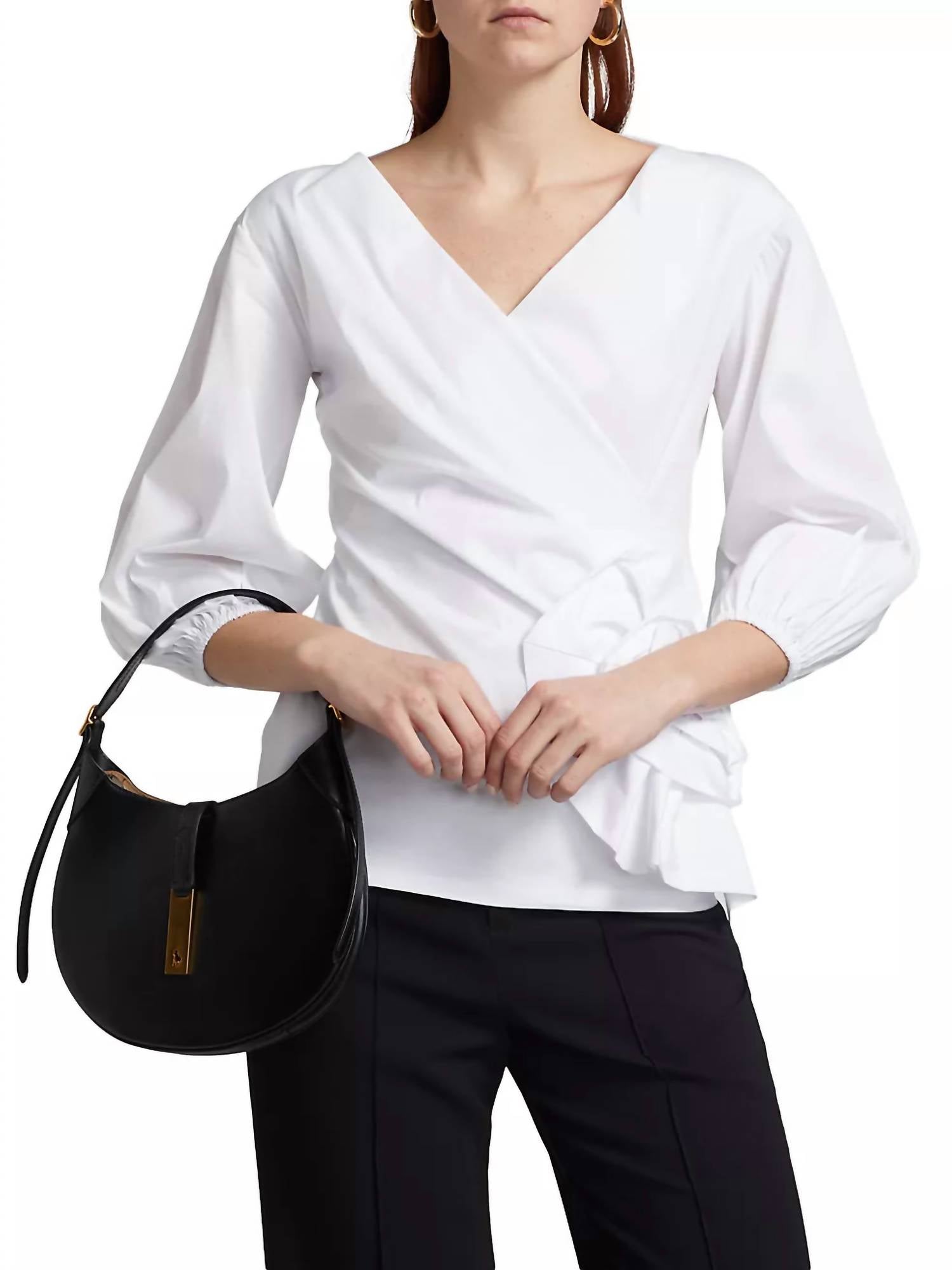 CHIARA BONI Elizee Rosette-waist Faux-wrap Top in white - women's blouse