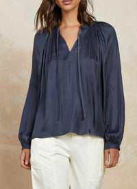Split Neck Long Sleeve Top