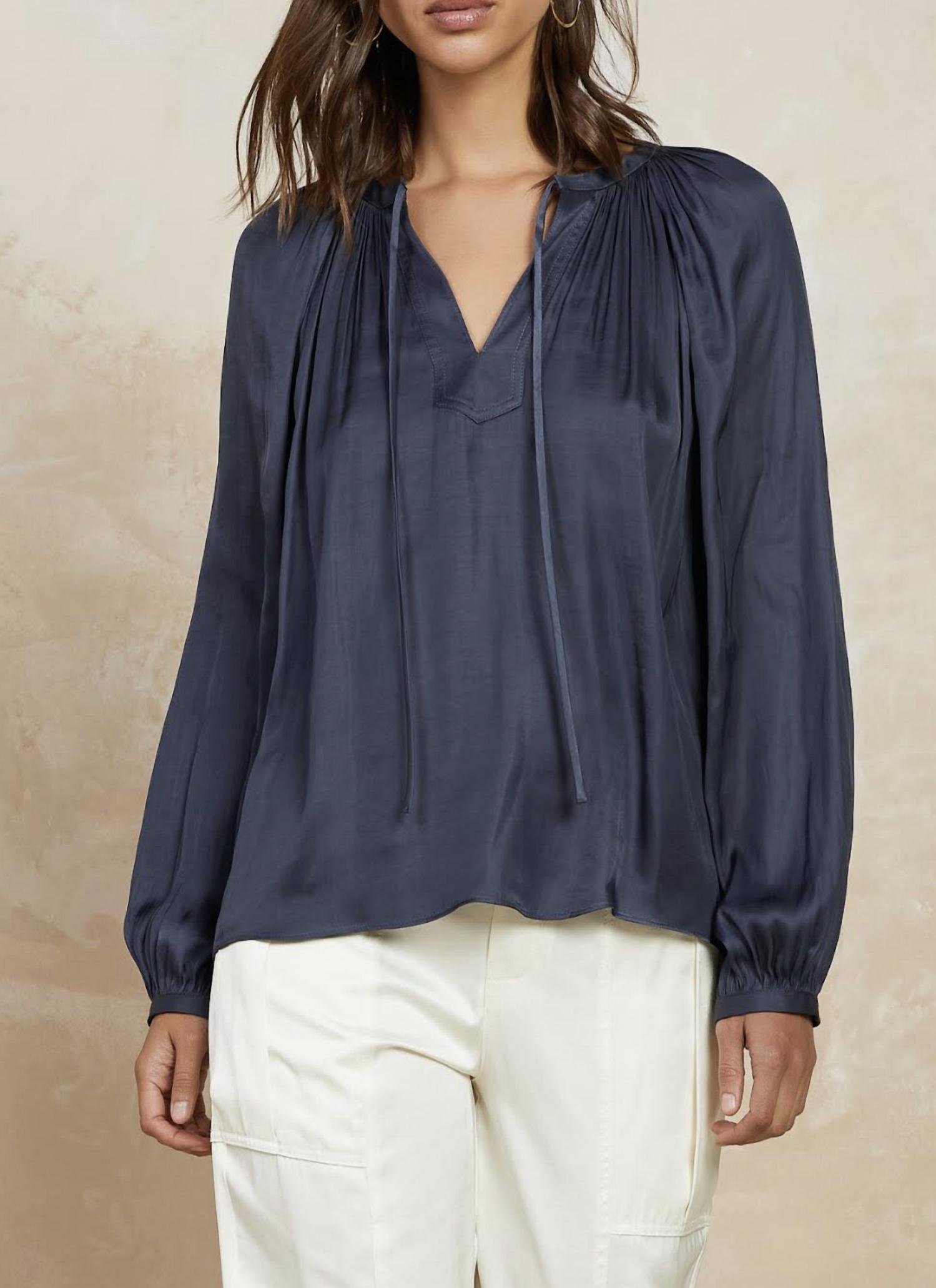 Split Neck Long Sleeve Top