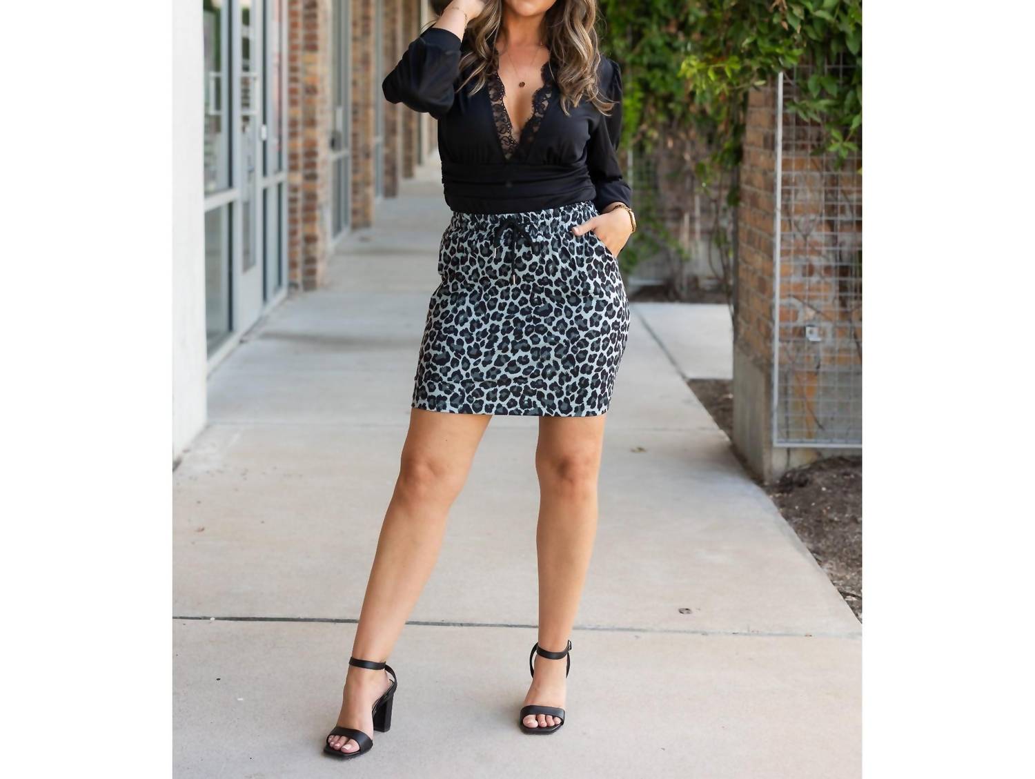Julia Rose Stella Jogger Skirt in snow leopard 1 - women's skirt - alternate view