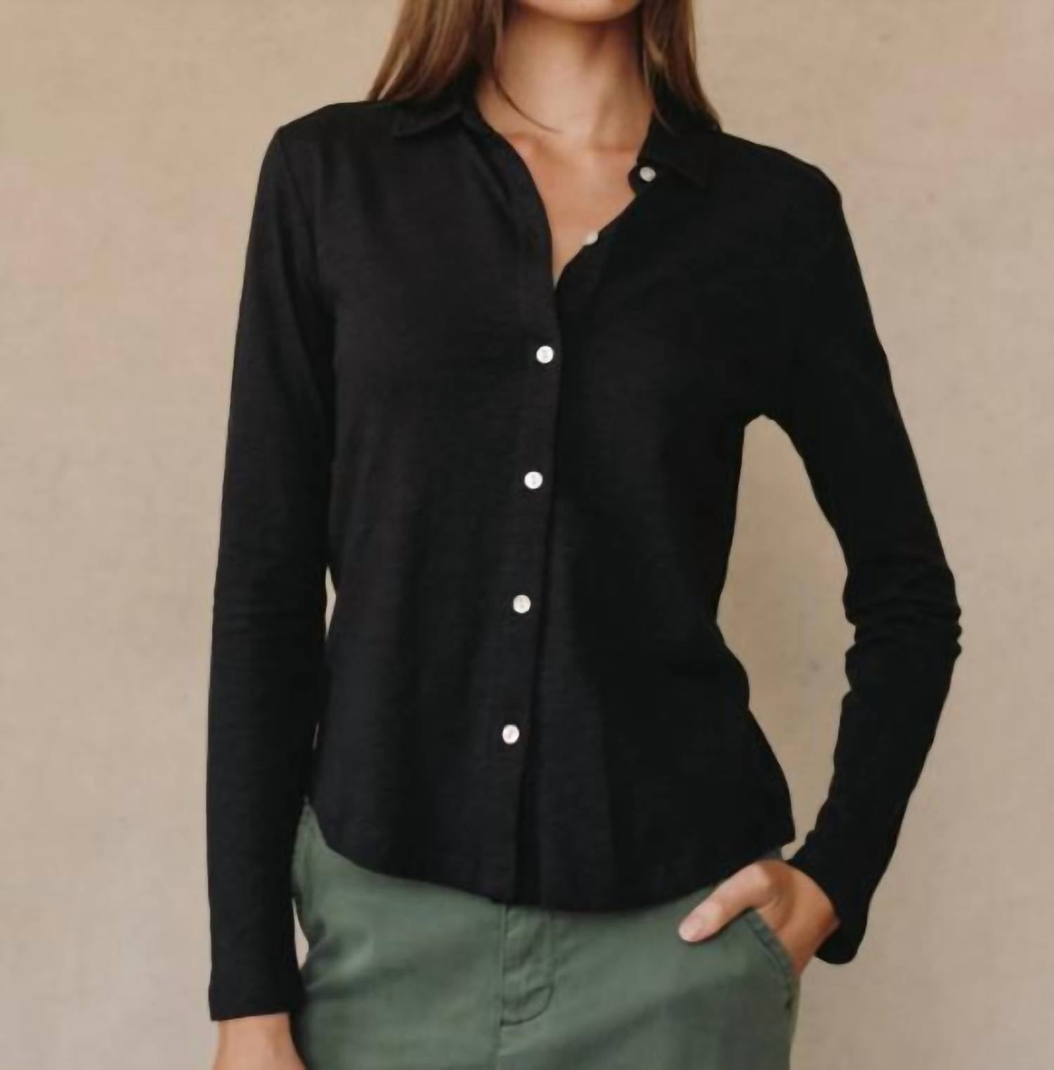Bella Dahl Knit Button Down in black - women's shirt