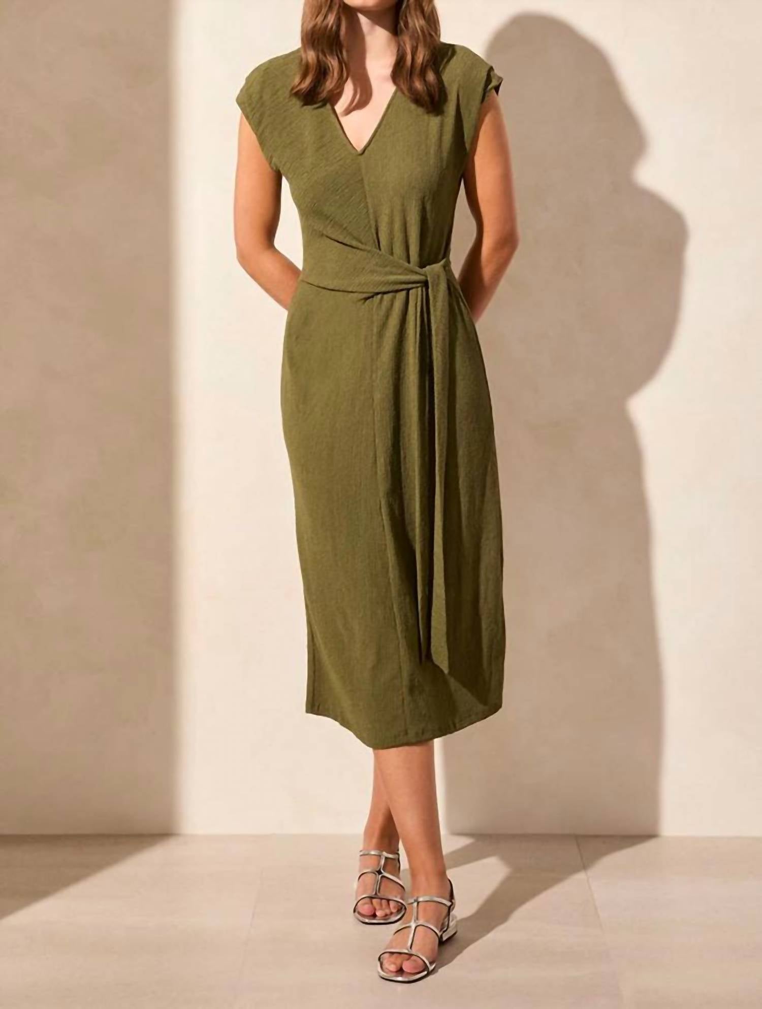 Tribal - V-neck Tie Waist Midi Dress