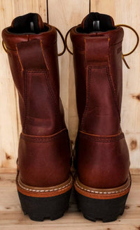 Red Wing Shoes Men's Waterproof Logger Boots in solid brown - men's boots - detail view
