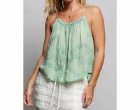 Pol - Embroidered Shirred Spangle Tassel Tie Sleeveless Top
