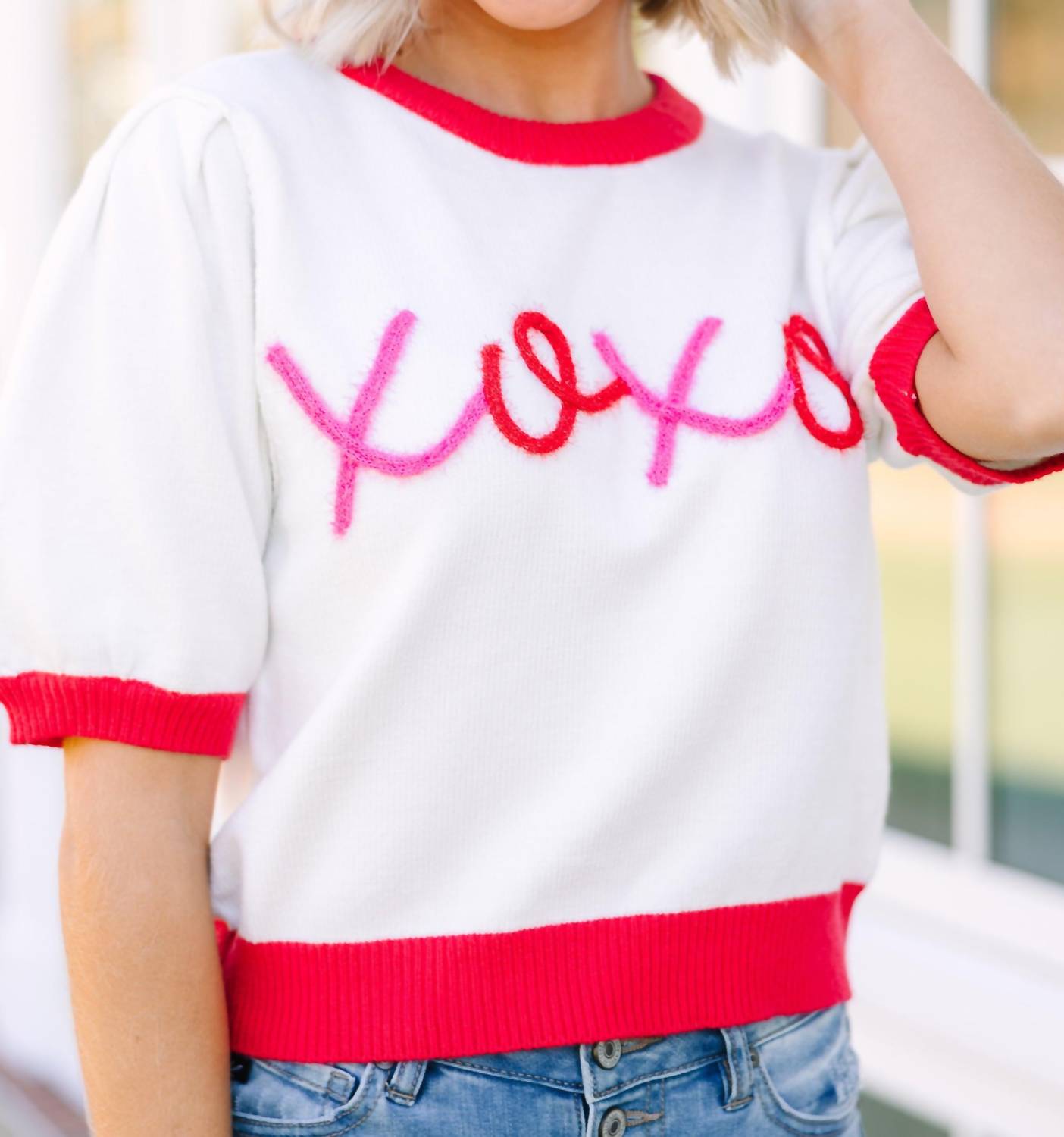 Pearls & Camo - XOXO Short Sleeve Sweater