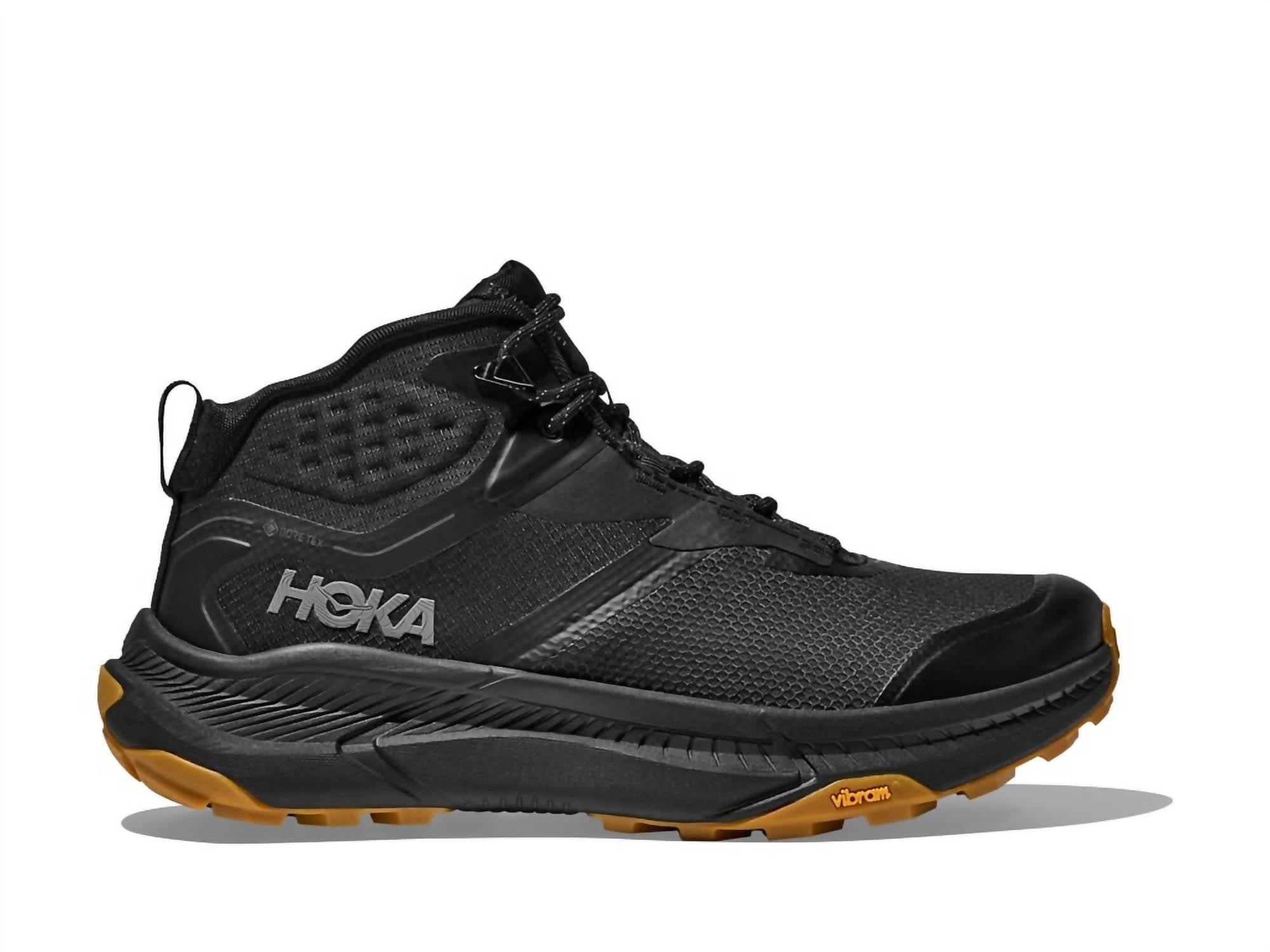 Hoka Men's Transport Hike Gore-tex Trail Shoes in black - men's sneaker - detail view