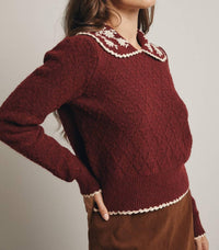 Forte - Daisy Embroidered Collar Knit Sweater