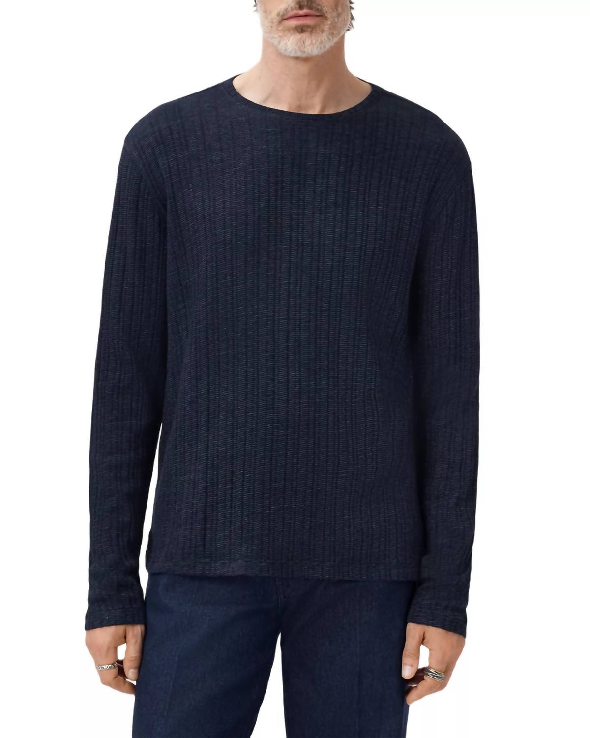 John Varvatos Fern Crew Neck Sweater in navy - men's sweater