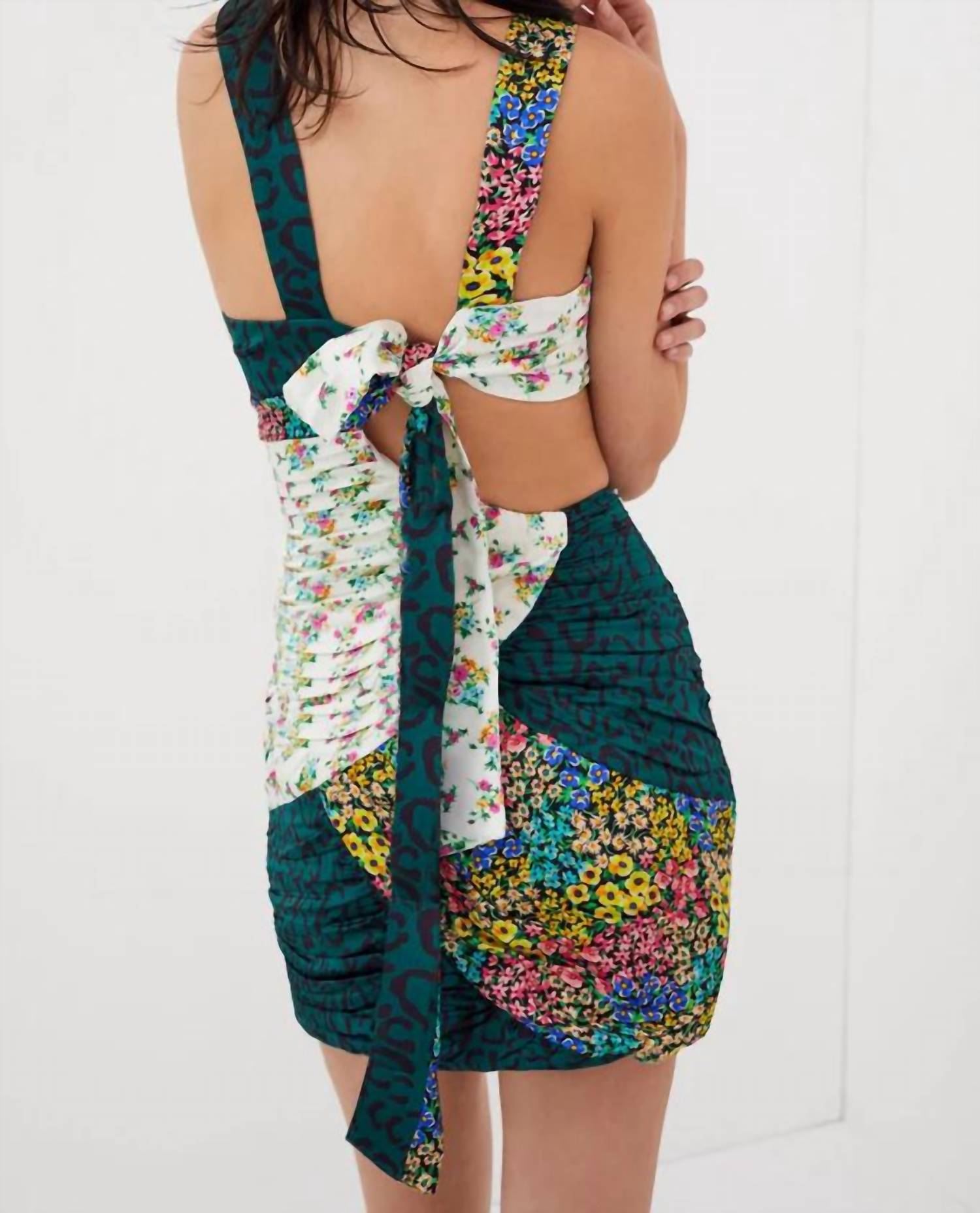 for Love & Lemons Darlene Mixed Pattern Dress in multi - women's dress - detail view