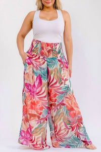 White Birch - Floral Wide Leg Palazzo Pants - Plus