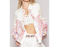 Pol - Vintage Washed Floral Crochet Contrast Shirt