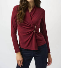 Joseph Ribkoff - Faux Wrap Long Sleeve Fitted Top