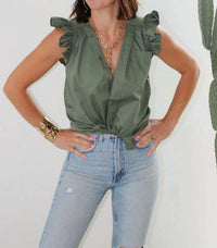 Shop Kmj - Olivia Ruffle Button Down Top