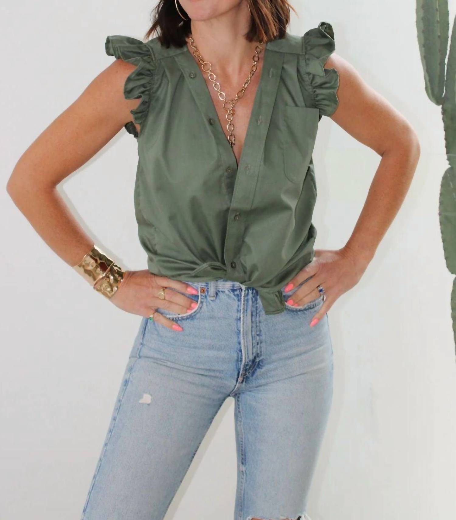 Shop Kmj - Olivia Ruffle Button Down Top
