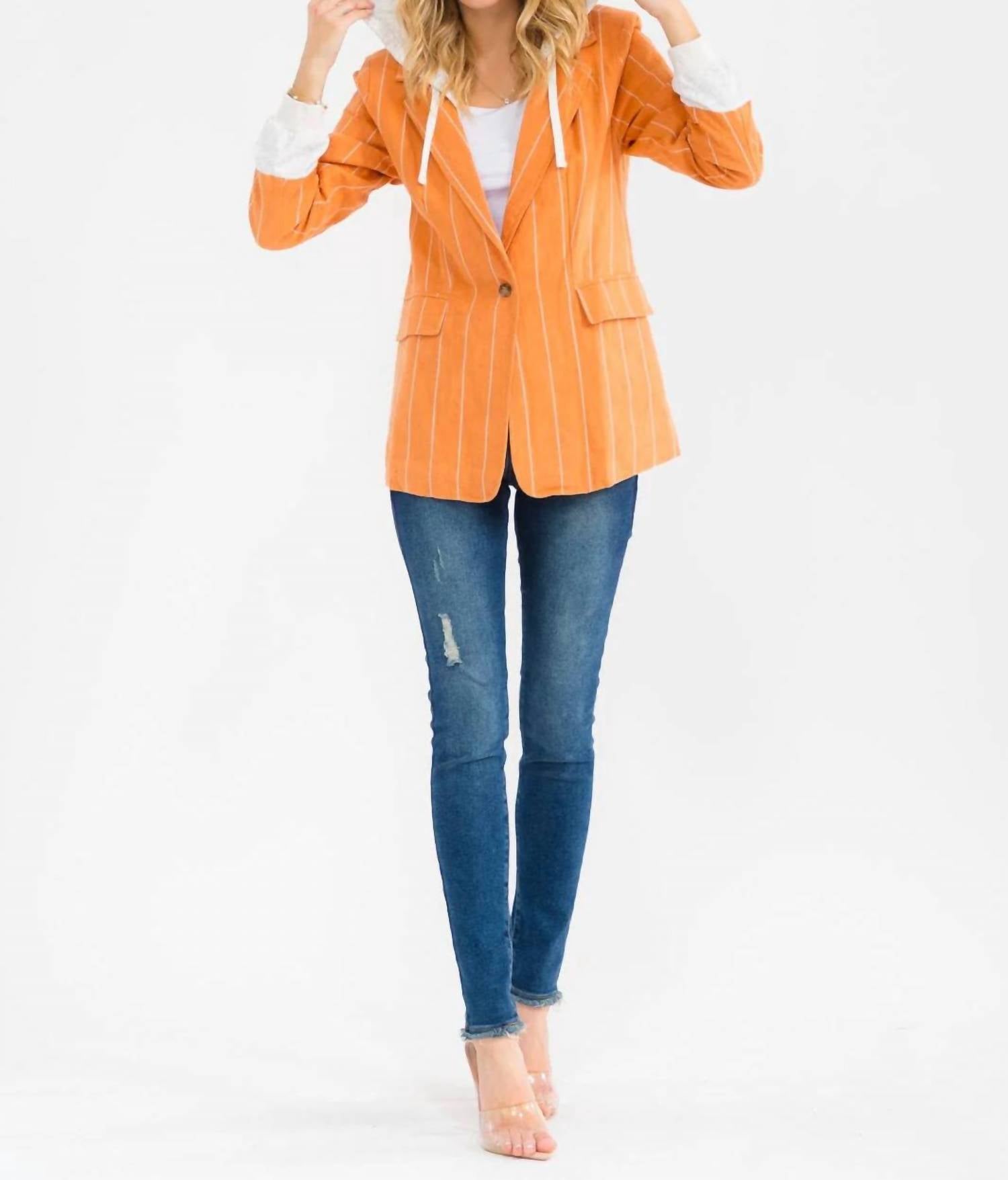Little Secret Of Mine - Hooded Stripe Long Sleeve Blazer