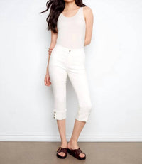 Charlie B - Cropped Twill Capri Jeans With Snap Button Cuff