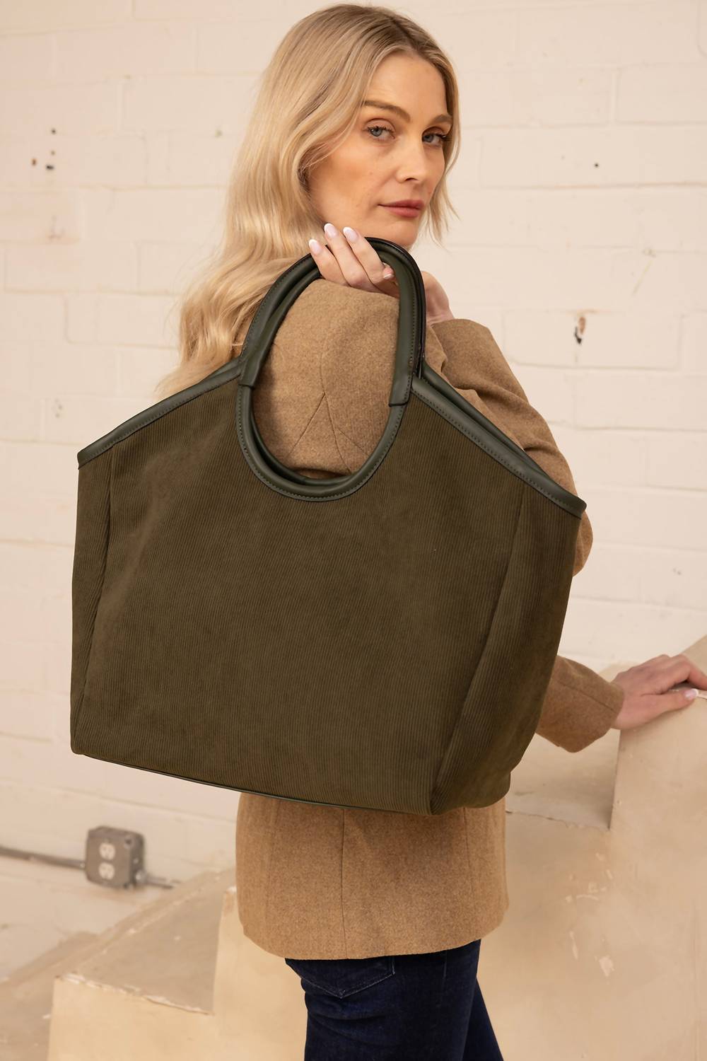 Jen & Co. Women's Piper Corduroy Tote Bag in taupe - women's bag - alternate view