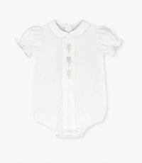 Lullaby Set - Girl's Bluebonnet Flower Embroidery Bubble Romper