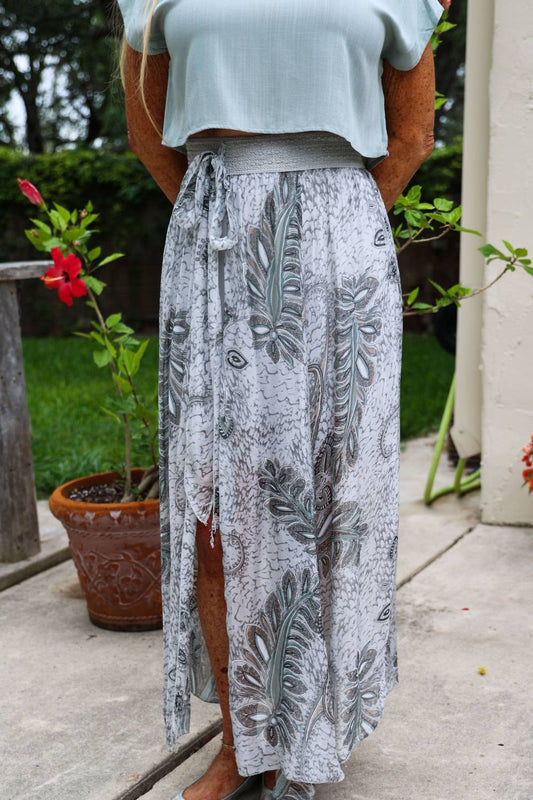 Palm Leaf Print Long Skirt