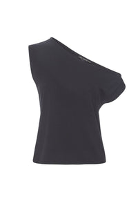 GOOD AMERICAN Women's Stretch Jersey Asymmetric Top in black - women's t-shirt