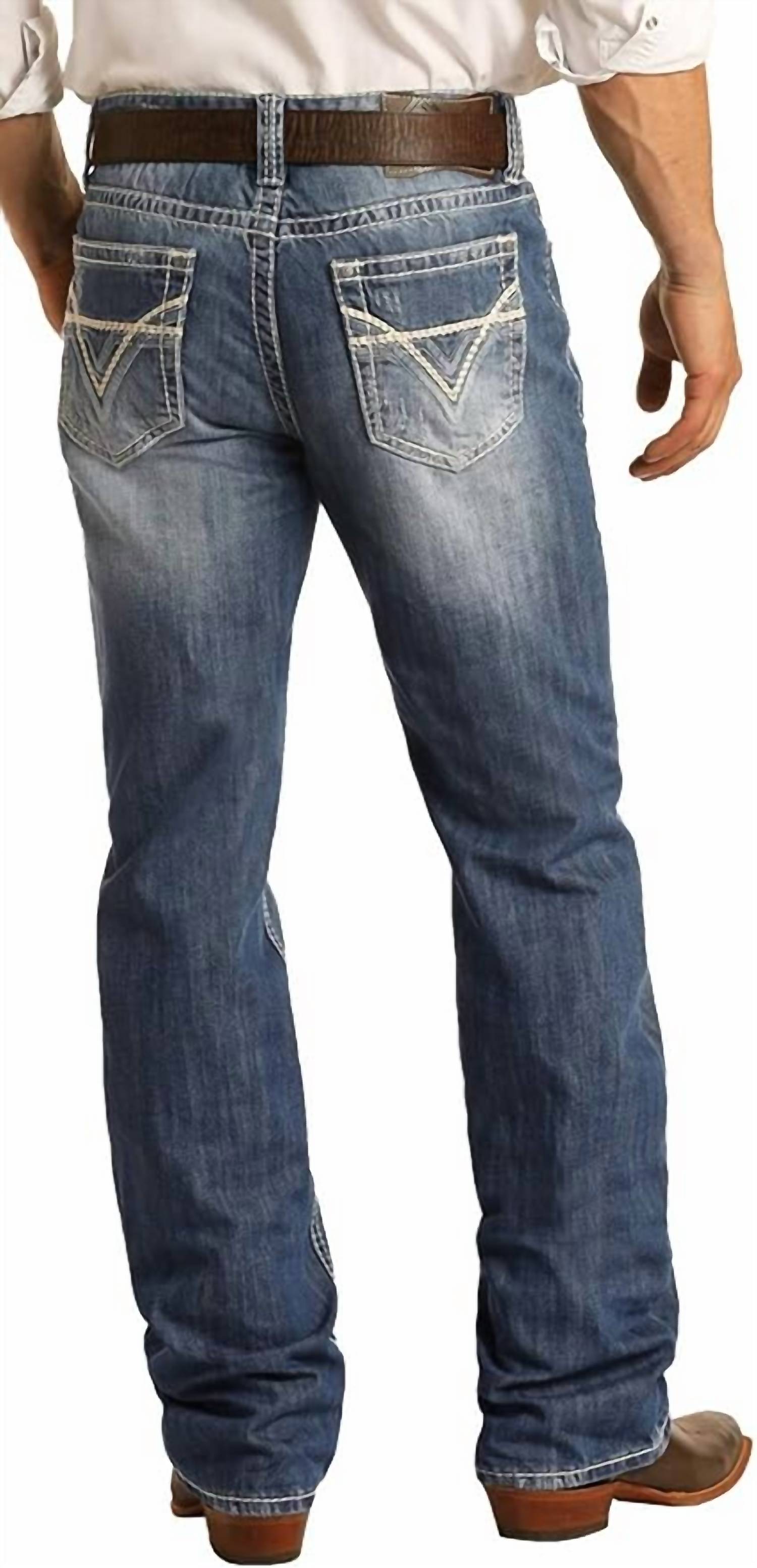 Rock & Roll Denim Men's Double Barrel Relaxed Fit Straight Leg Jeans in medium wash - men's jeans - detail view