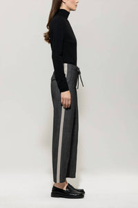 LUISA CERANO Pinstripe With Ribbon Straight Joggpants in charcoal black - women's pants - detail view