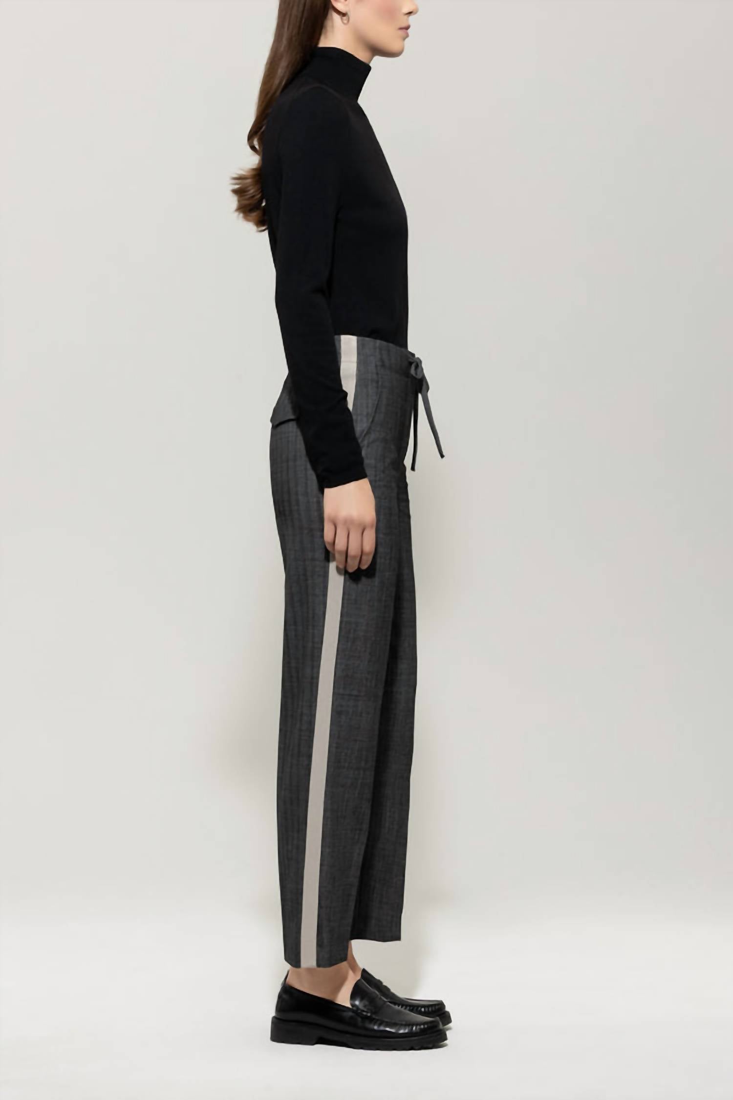 LUISA CERANO Pinstripe With Ribbon Straight Joggpants in charcoal black - women's pants - detail view