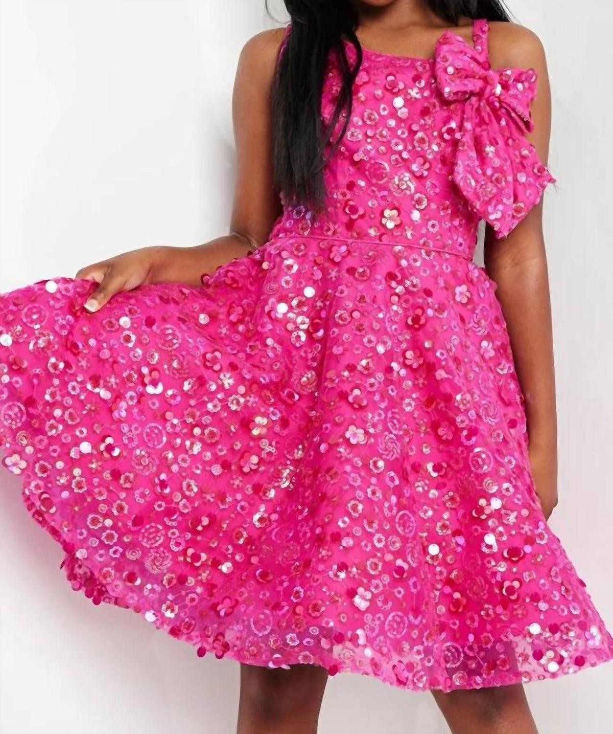 Jovani - Fit And Flare Sequin Bow Short Dress