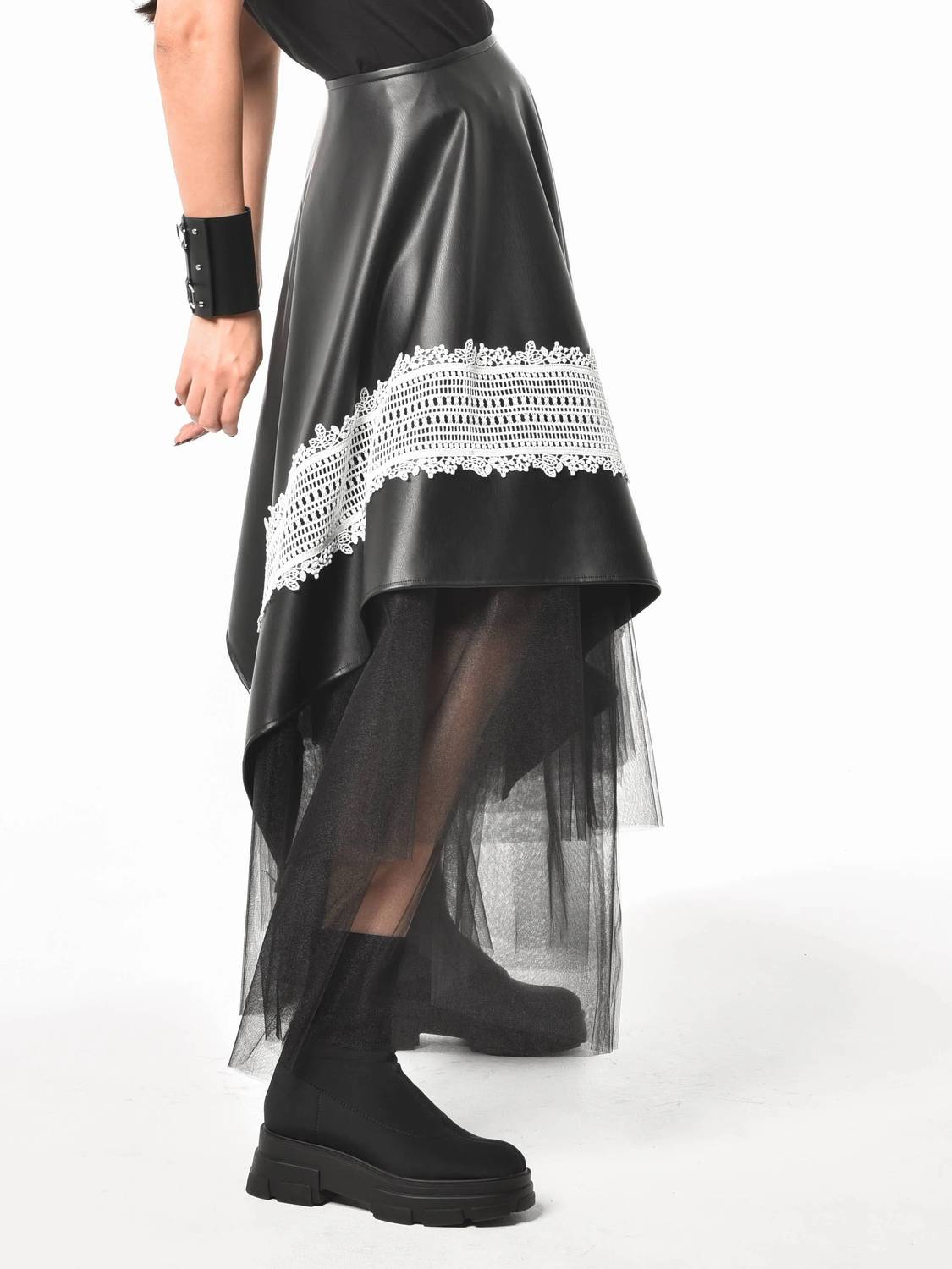 Metamorphoza - Avant-garde Laced Vegan Leather Skirt
