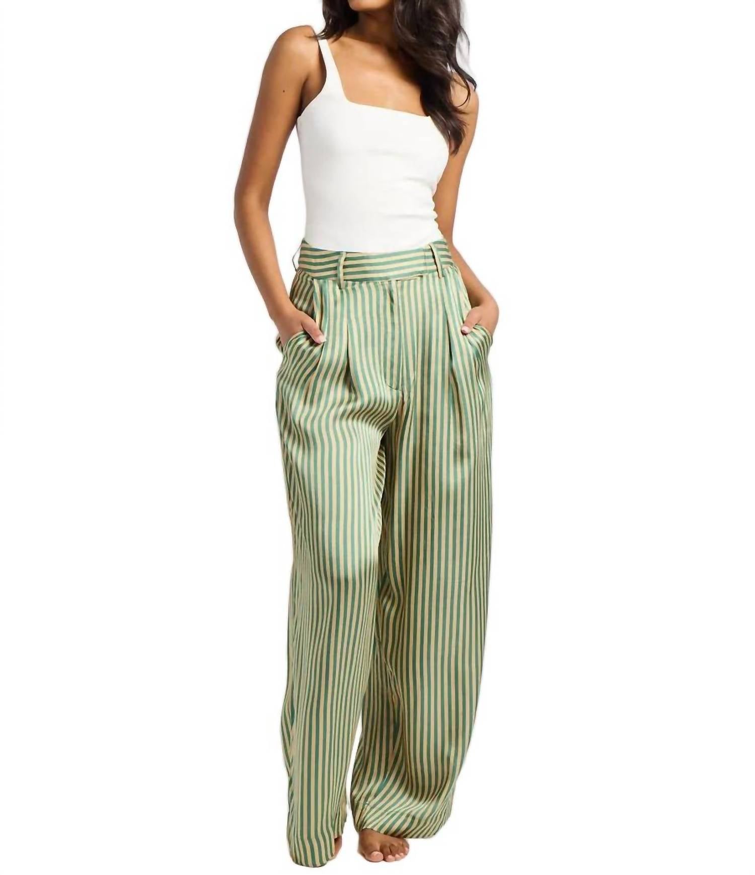 MILLE Cara Pant in almond green stripe - women's pants - view 4