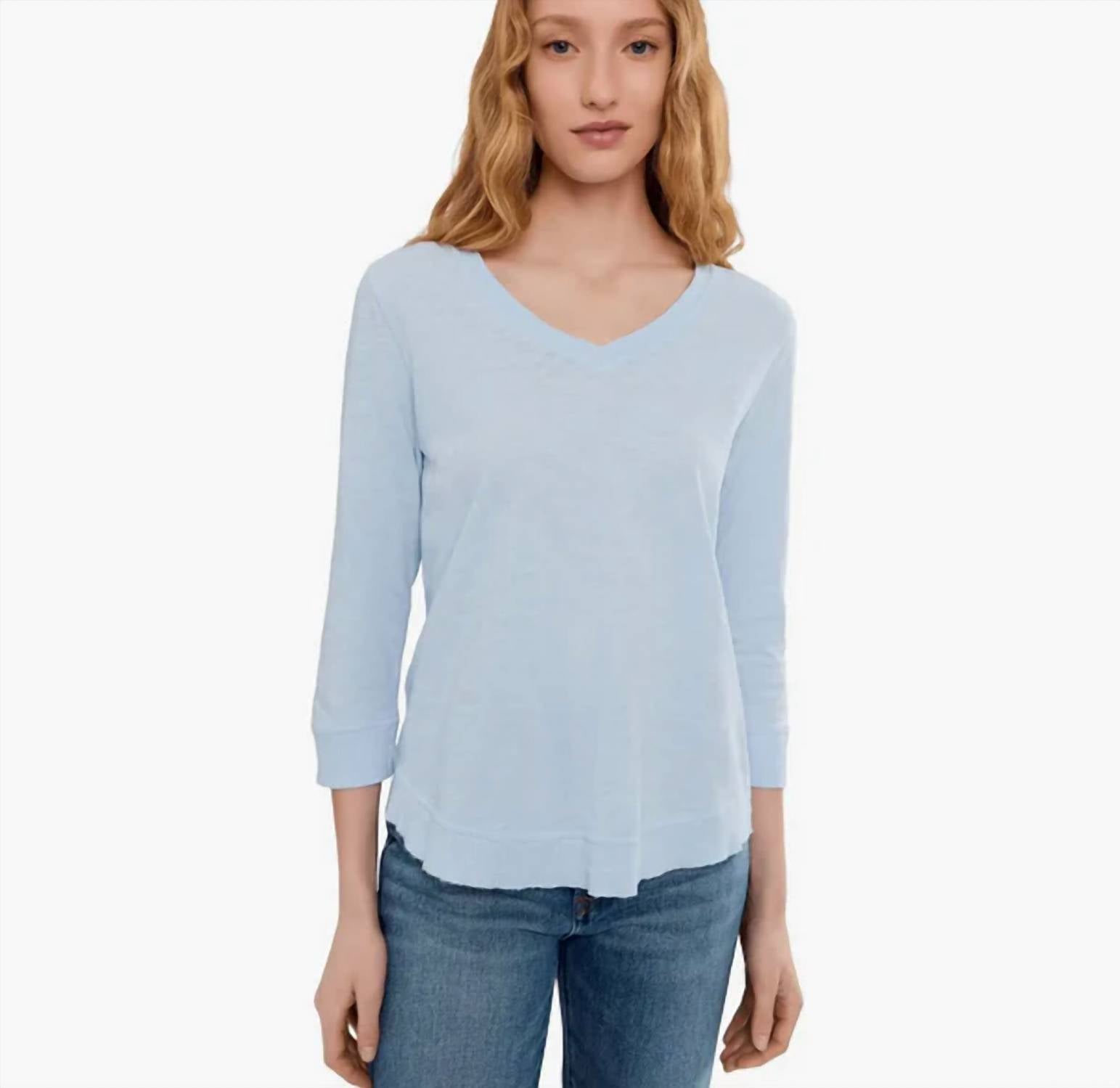 Elliott Lauren - 3/4 Sleeve V-neck Tee With Rib Trim