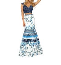 Karishma Creations - Two-piece Beaded Tulle And Printed Matte Satin Gown