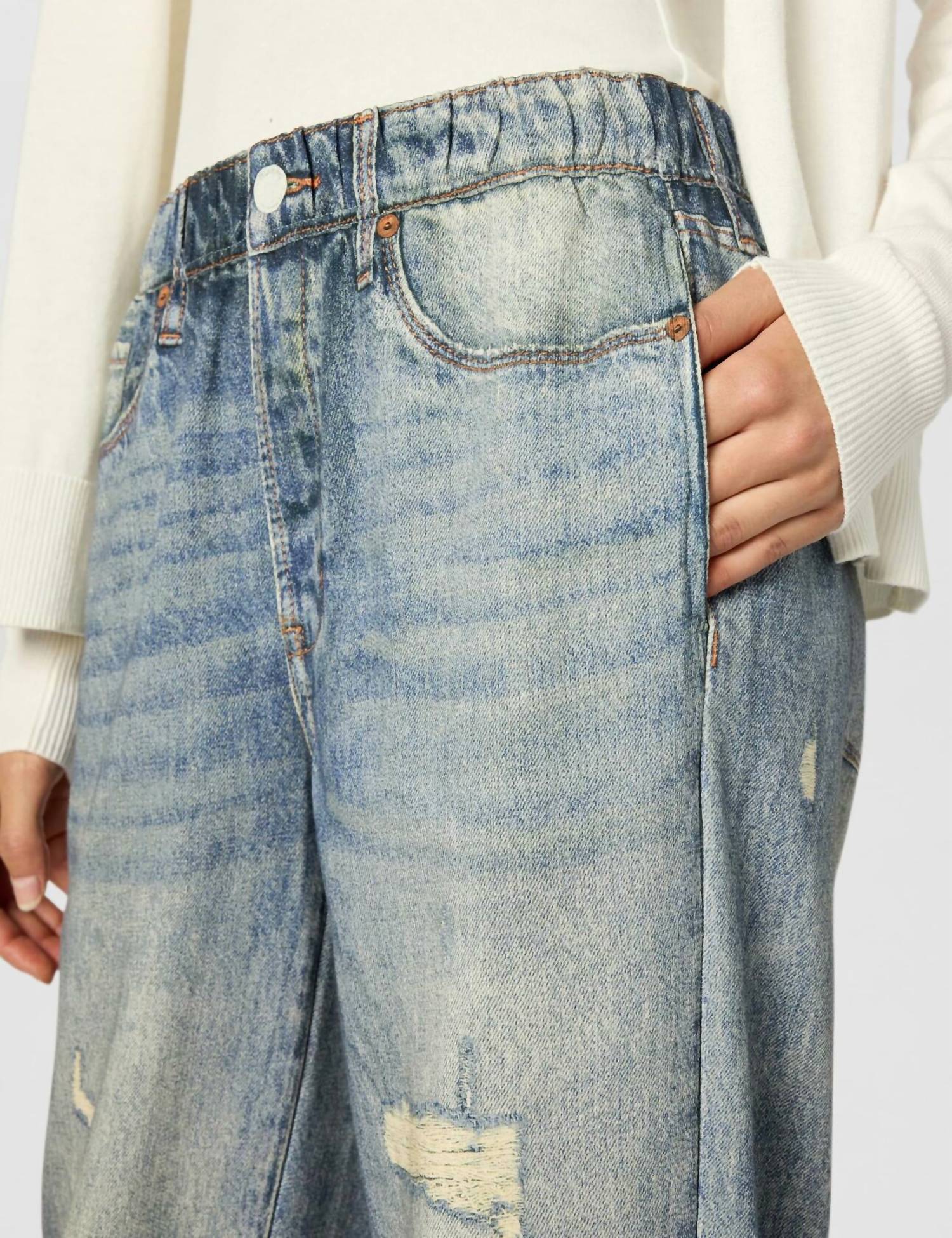 Blanknyc - French Terry Distressed Printed Denim Jogger