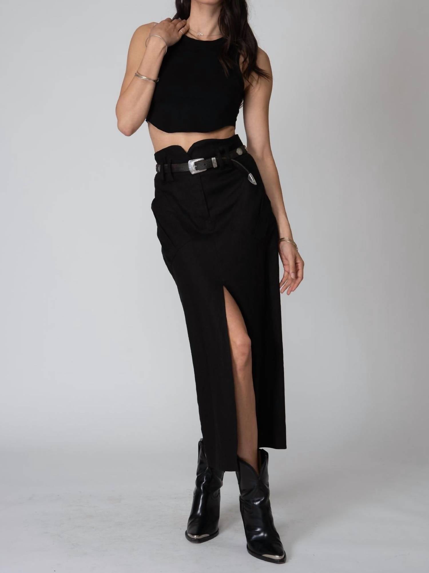 Stillwater - Stretch Linen Cargo Knotch Waist Maxi Skirt