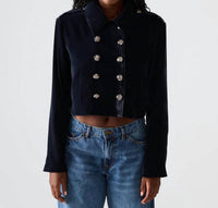 STEVE MADDEN Tonia Velvet Crop Double Breasted Jacket in blue - women's jacket - view 4