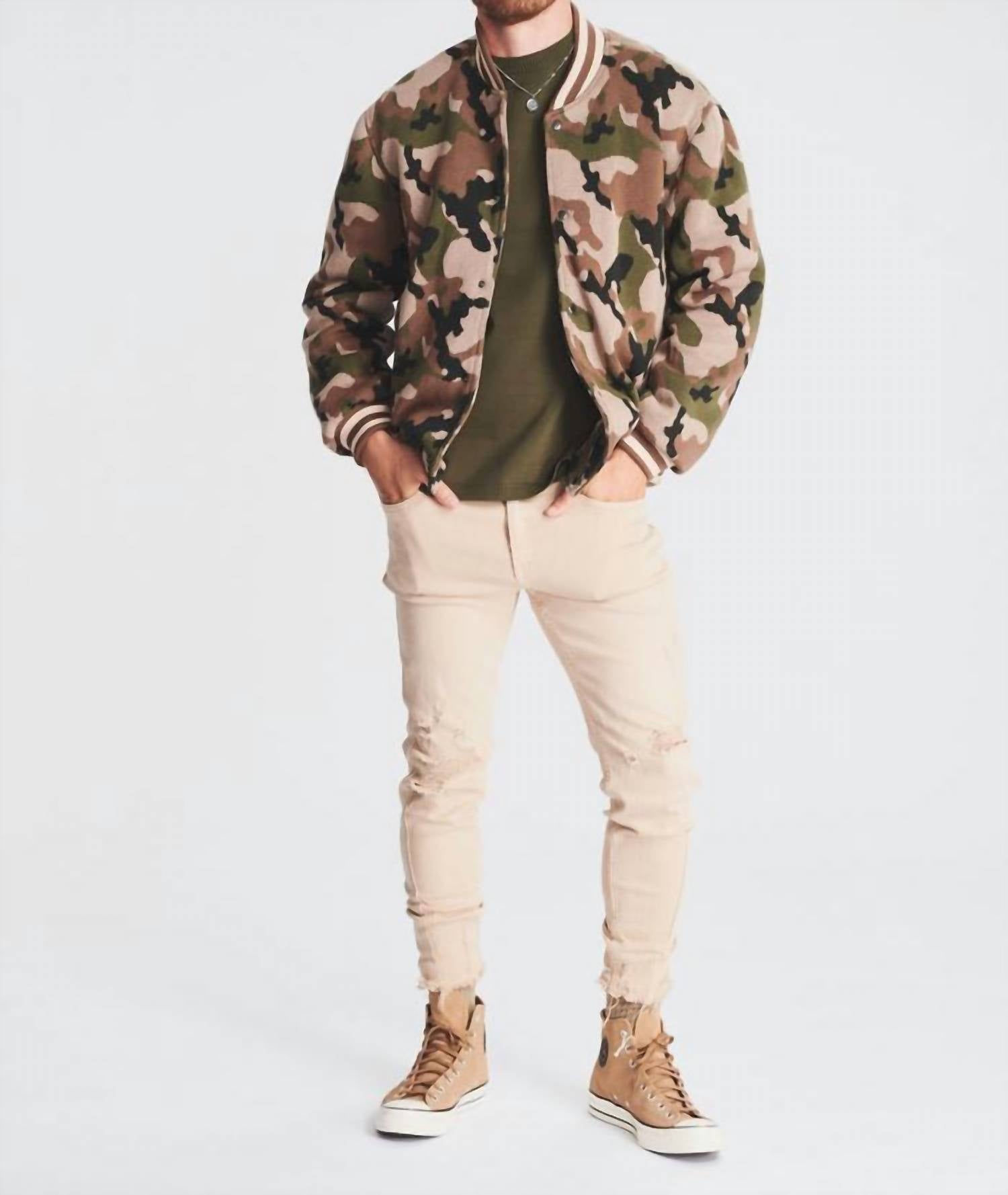 SER.O.YA Bryan Knit Bomber Jacket in camo - men's jacket - view 4