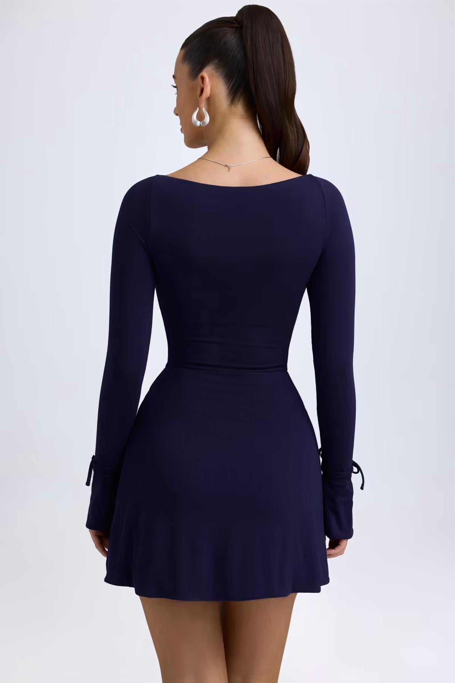 Oh Polly - Modal Square-neck Long-sleeve Mini Dress
