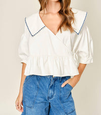 Aaron & Amber - Willow Embroidered Sailor Collar Blouse