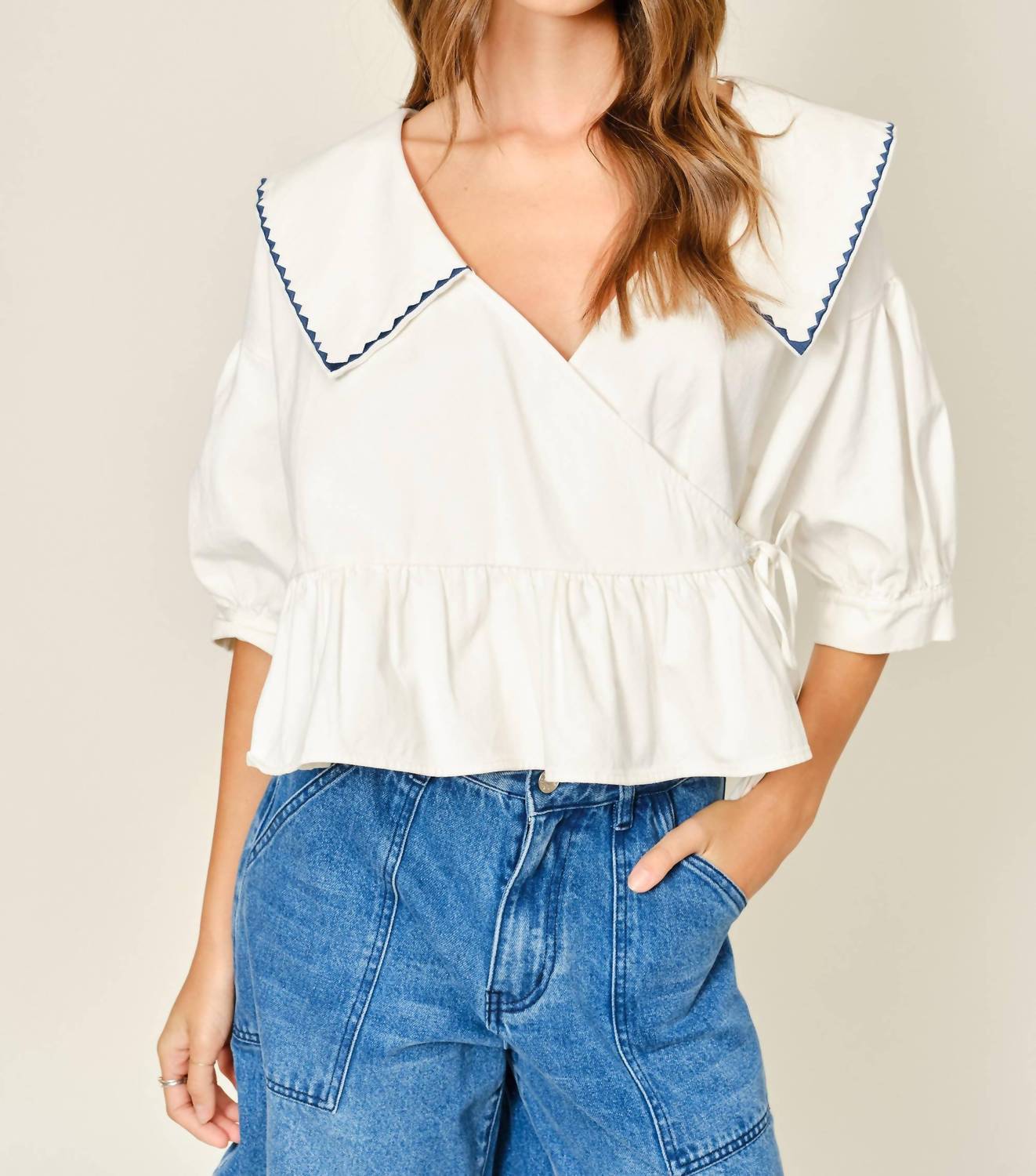 Aaron & Amber - Willow Embroidered Sailor Collar Blouse