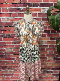 Isle Sunset Patchwork Ruffle Dress in multi - women's dress