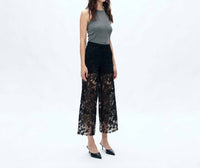 Bayeas - High Rise Lace Wide Leg Jeans