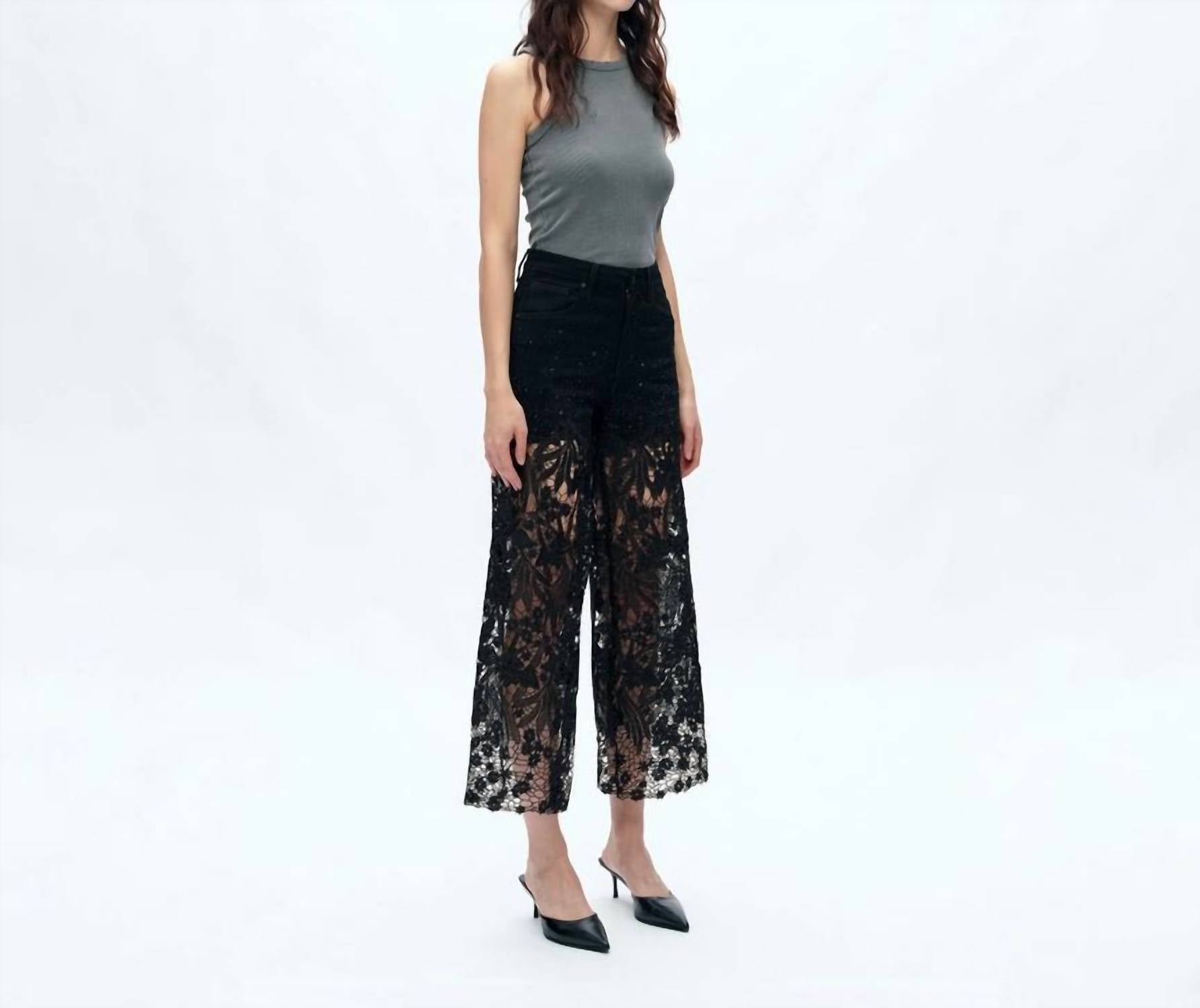 Bayeas - High Rise Lace Wide Leg Jeans