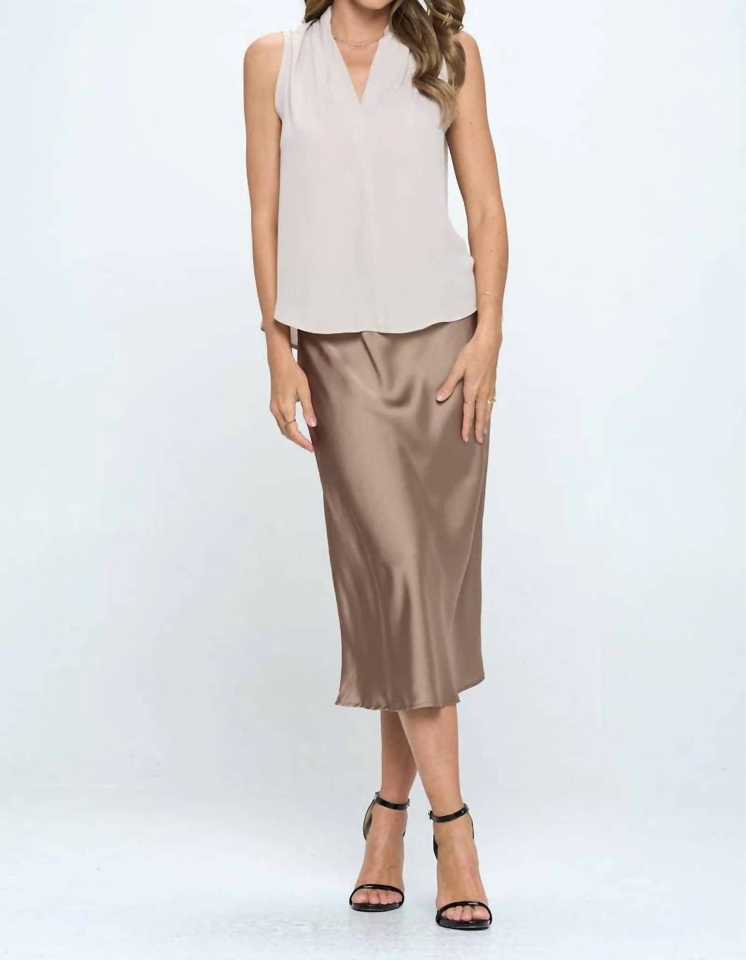 Renee C - Solid V Neck Top With Drape Neckline