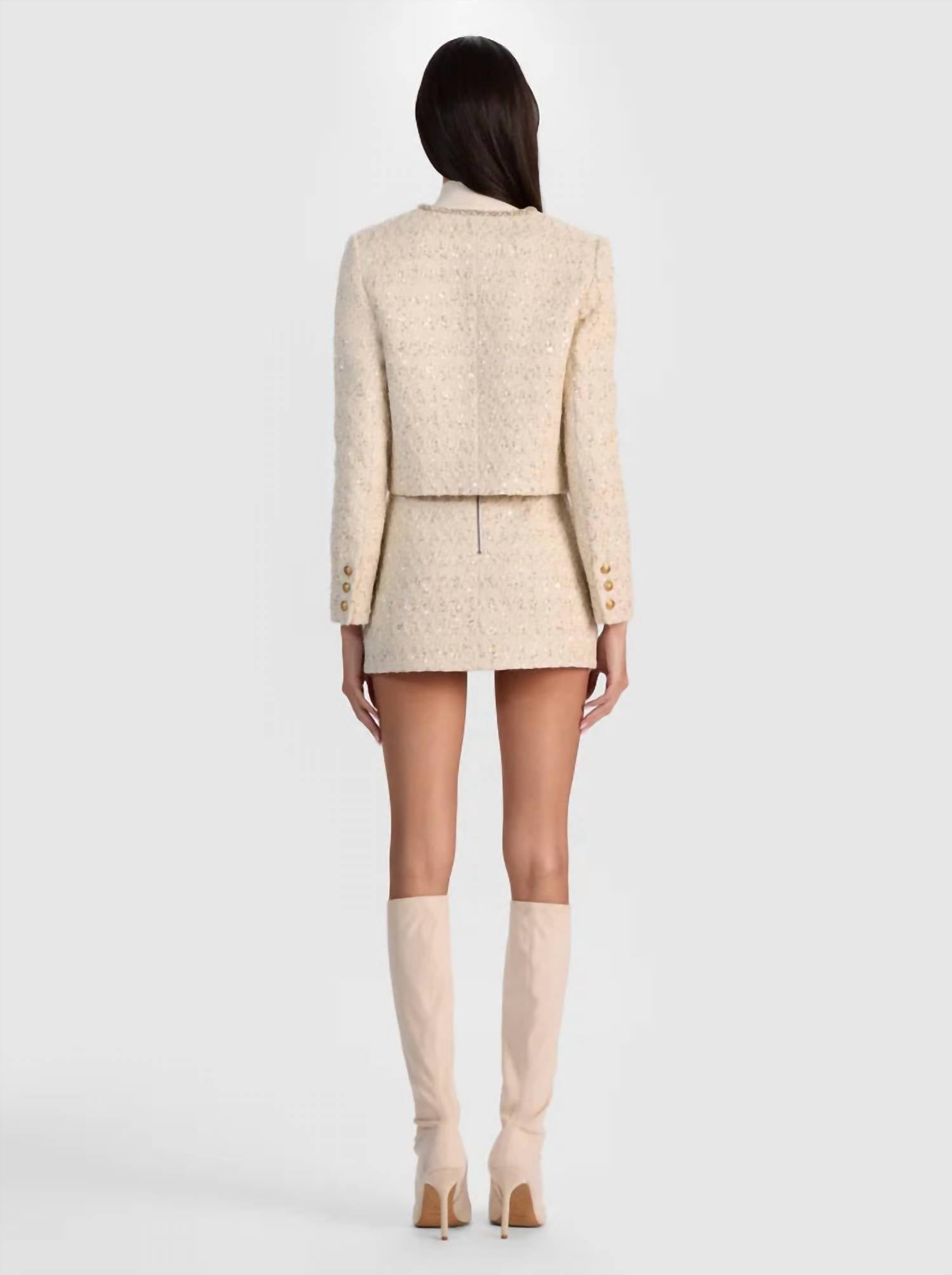 alice + olivia Kidman Embellished Tweed Jacket in natural - women's jacket - detail view