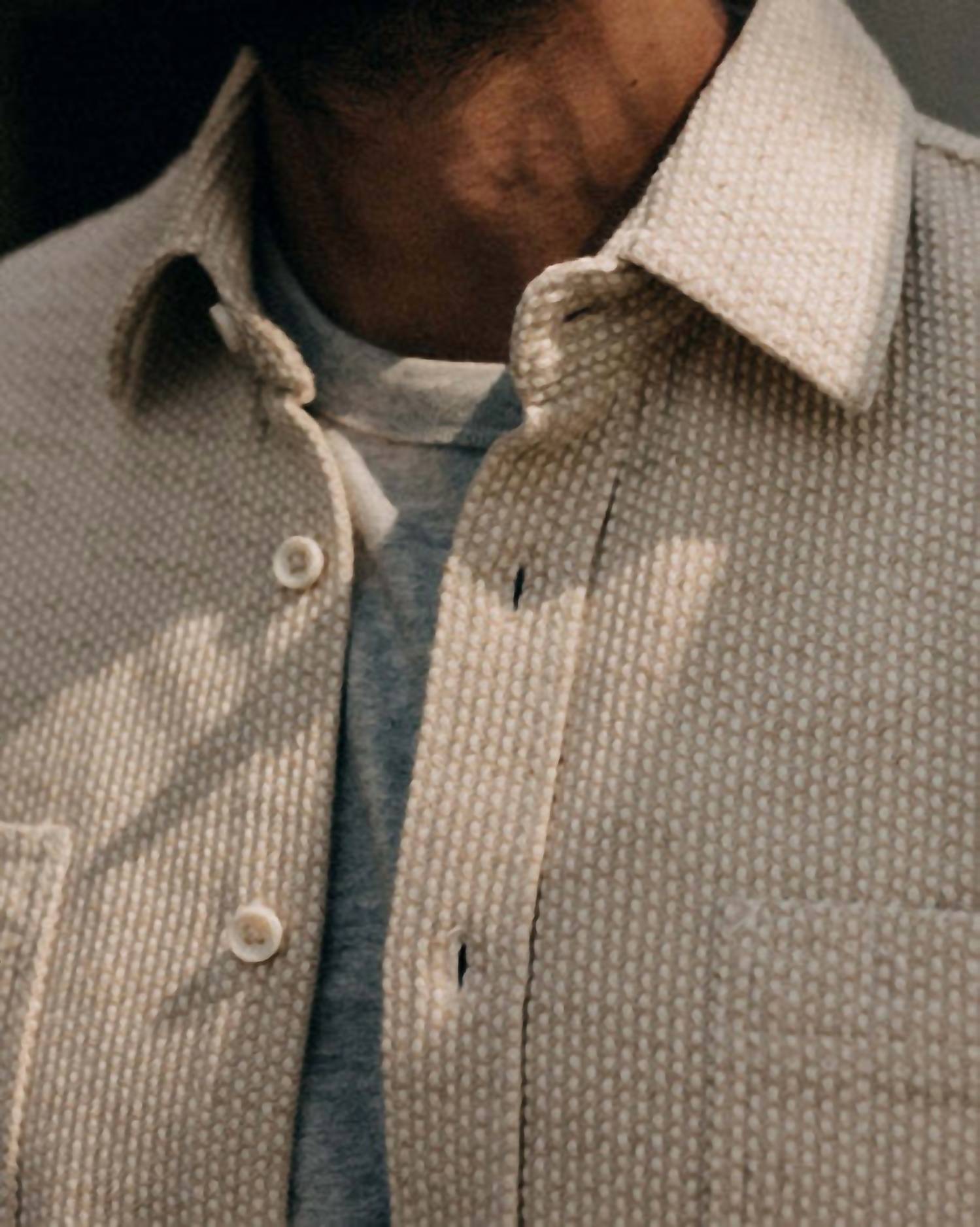 Taylor Stitch Men's Utility Shirt in natural sashiko - men's long sleeve top - alternate view